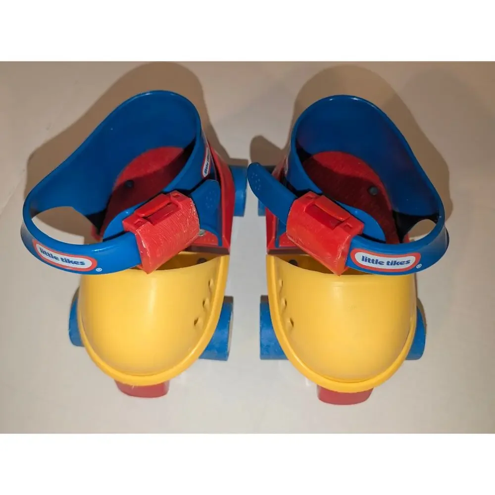 Vintage Little Tikes Adjustable Child Size Roller Skates Blue Red Yellow